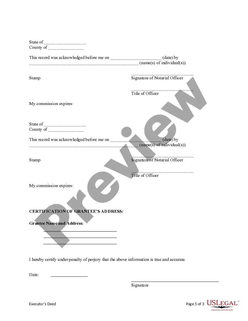 Preview Executor's Deed - Co-Executors to Two or More Grantees