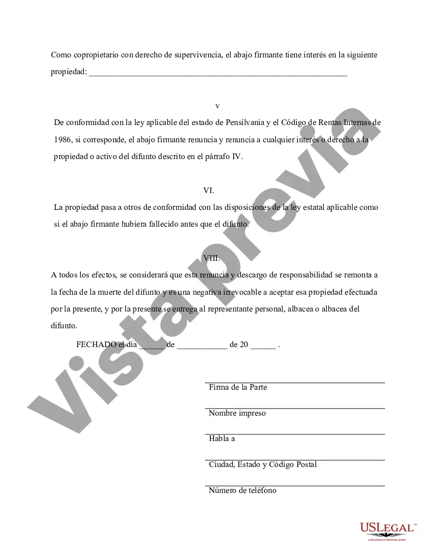 Preview Renuncia y renuncia de tenencia conjunta o interés de tenencia
