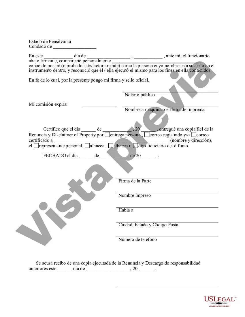 Preview Renuncia y renuncia de tenencia conjunta o interés de tenencia