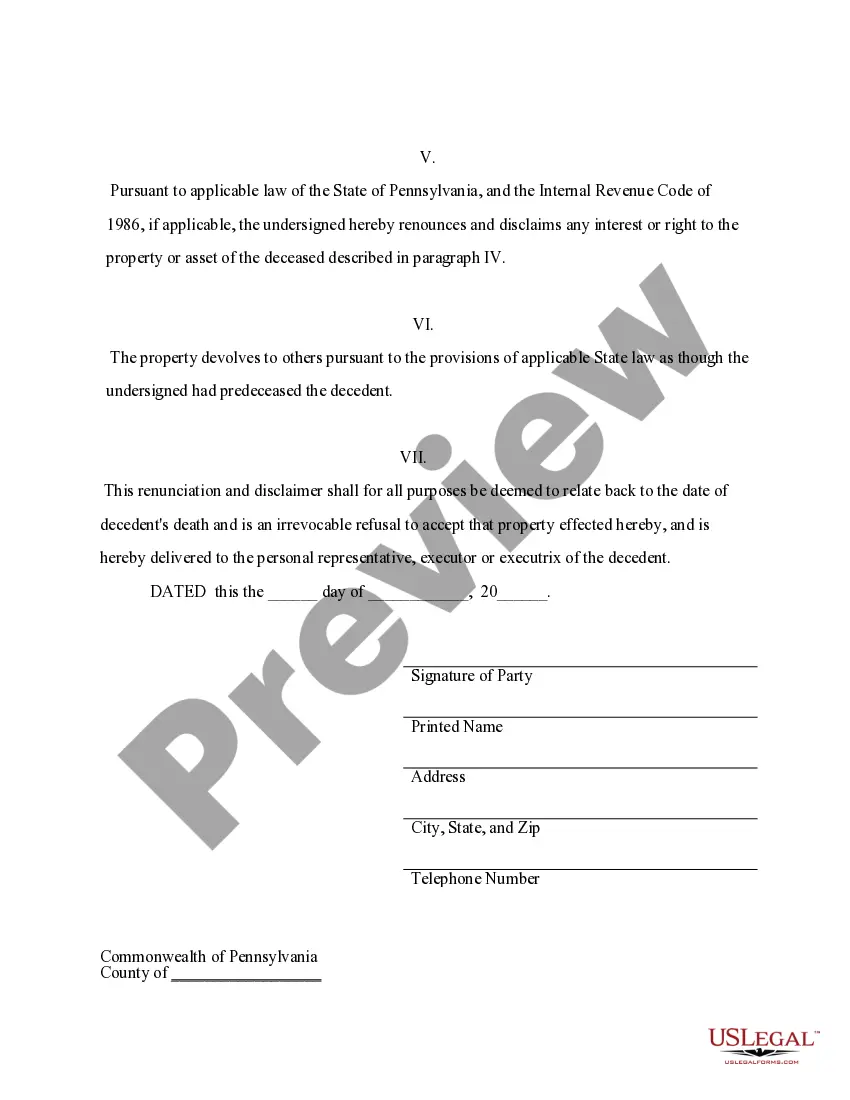 Get Renunciation And Disclaimer of Joint Tenant or Tenancy Interest Preview Renunciation And Disclaimer of Joint Tenant or Tenancy Interest