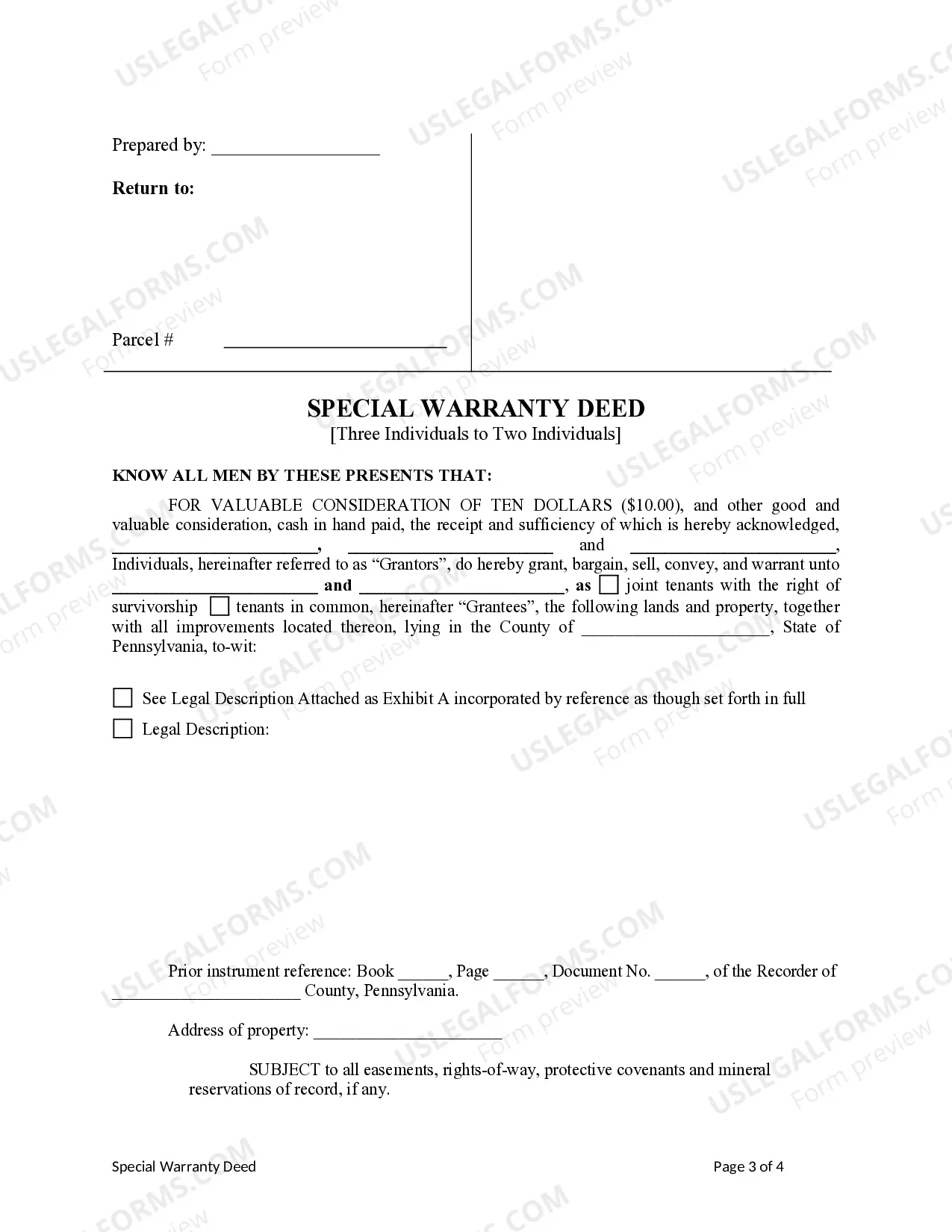 Preview Special Warranty Deed - Three Individuals to Two Individuals