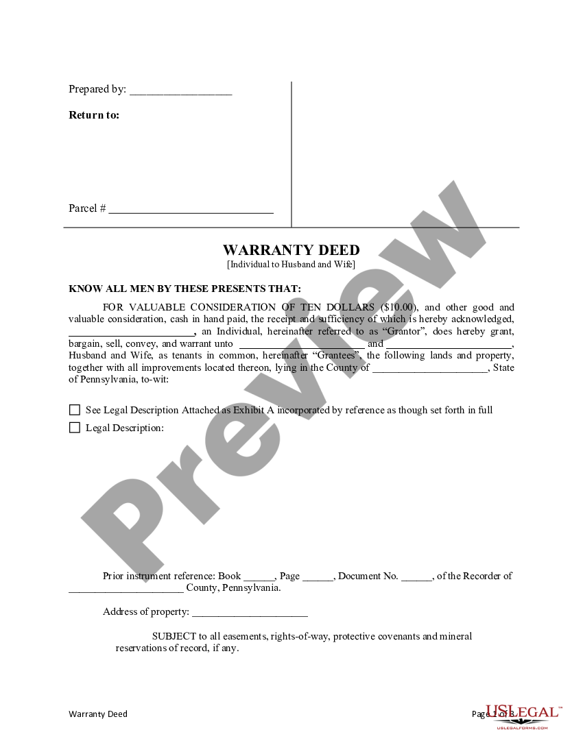 Pennsylvania Warranty Deed What Does A Deed Look Like Us Legal Forms