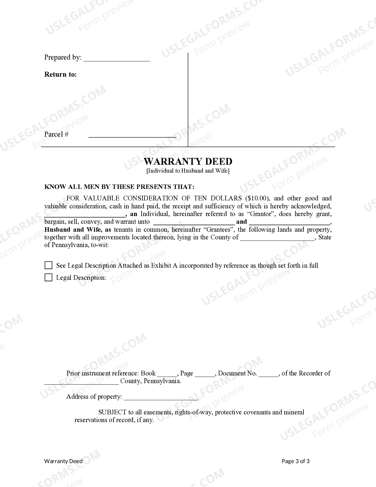 Preview Warranty Deed - Individual to Husband and Wife as Tenants in Common