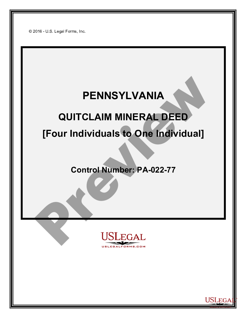 Pennsylvania Quitclaim Mineral Deed Mineral Rights Deed Transfer Form Us Legal Forms 3040