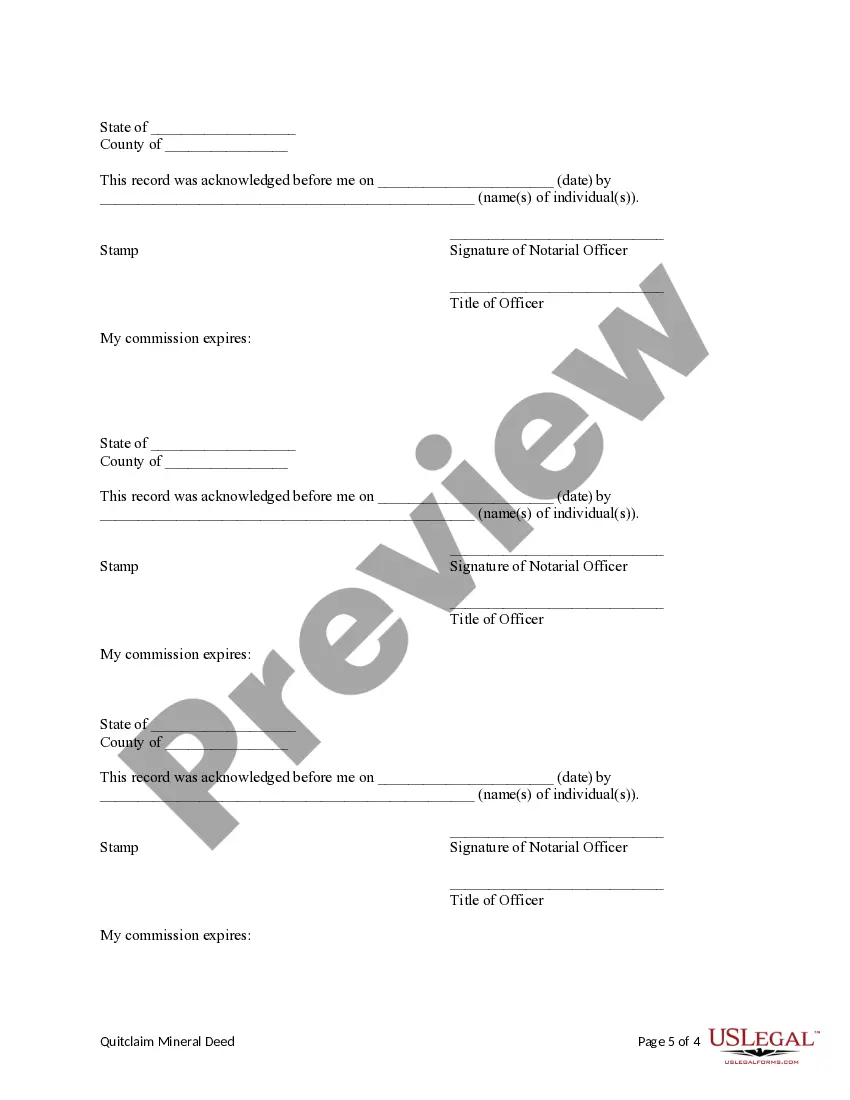 Preview Quitclaim Mineral Deed - Four Individuals to One Individual