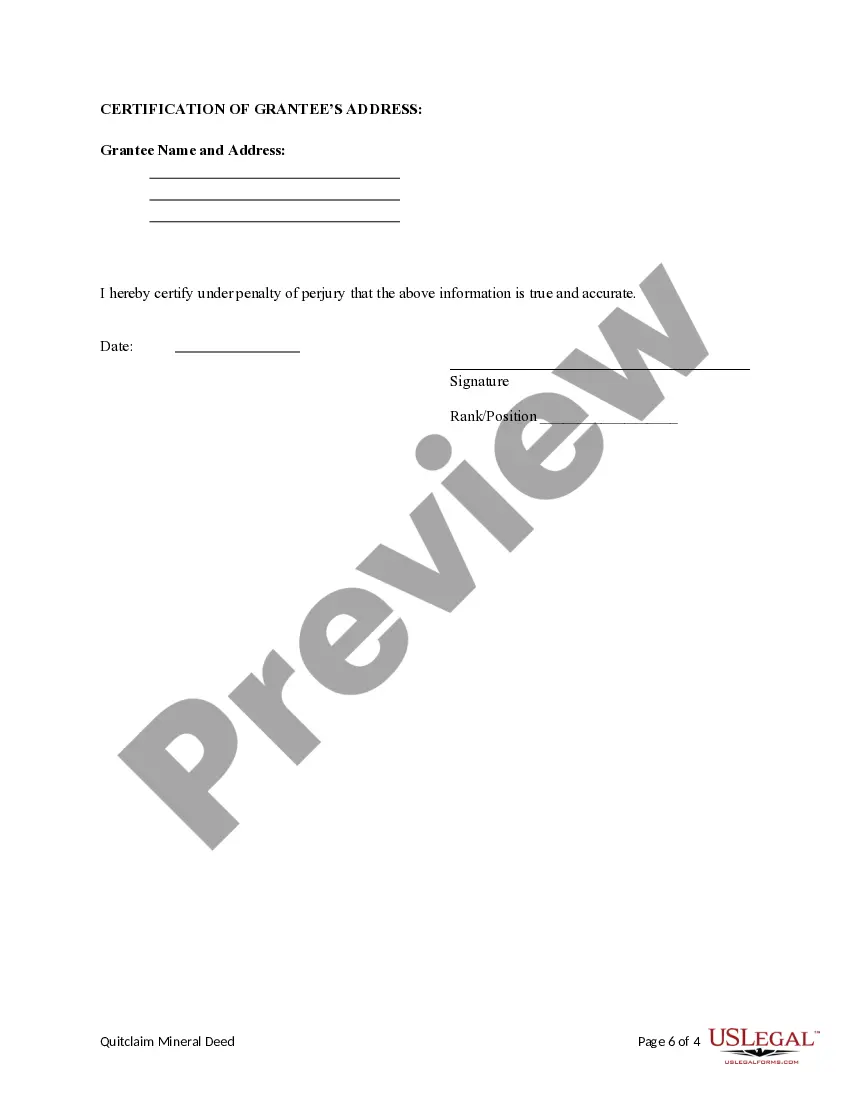 Preview Quitclaim Mineral Deed - Four Individuals to One Individual