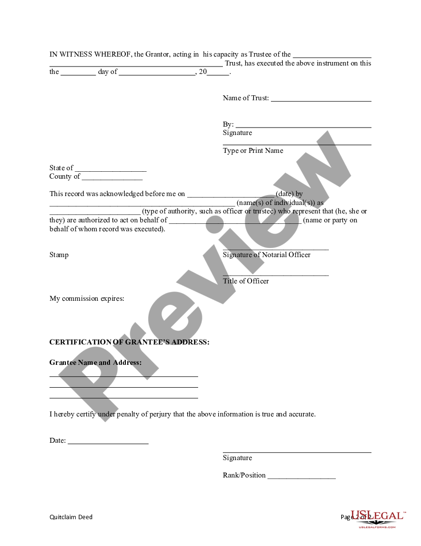 Pennsylvania Quitclaim Deed Trust To An Individual Quit Claim Deed Pa Us Legal Forms 0331