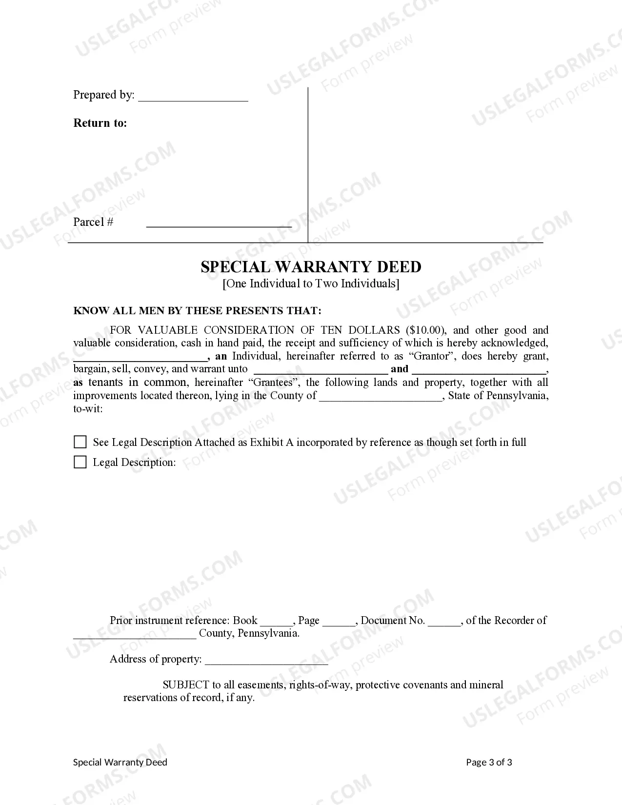 Preview Special Warranty Deed - Individual to Two Individuals
