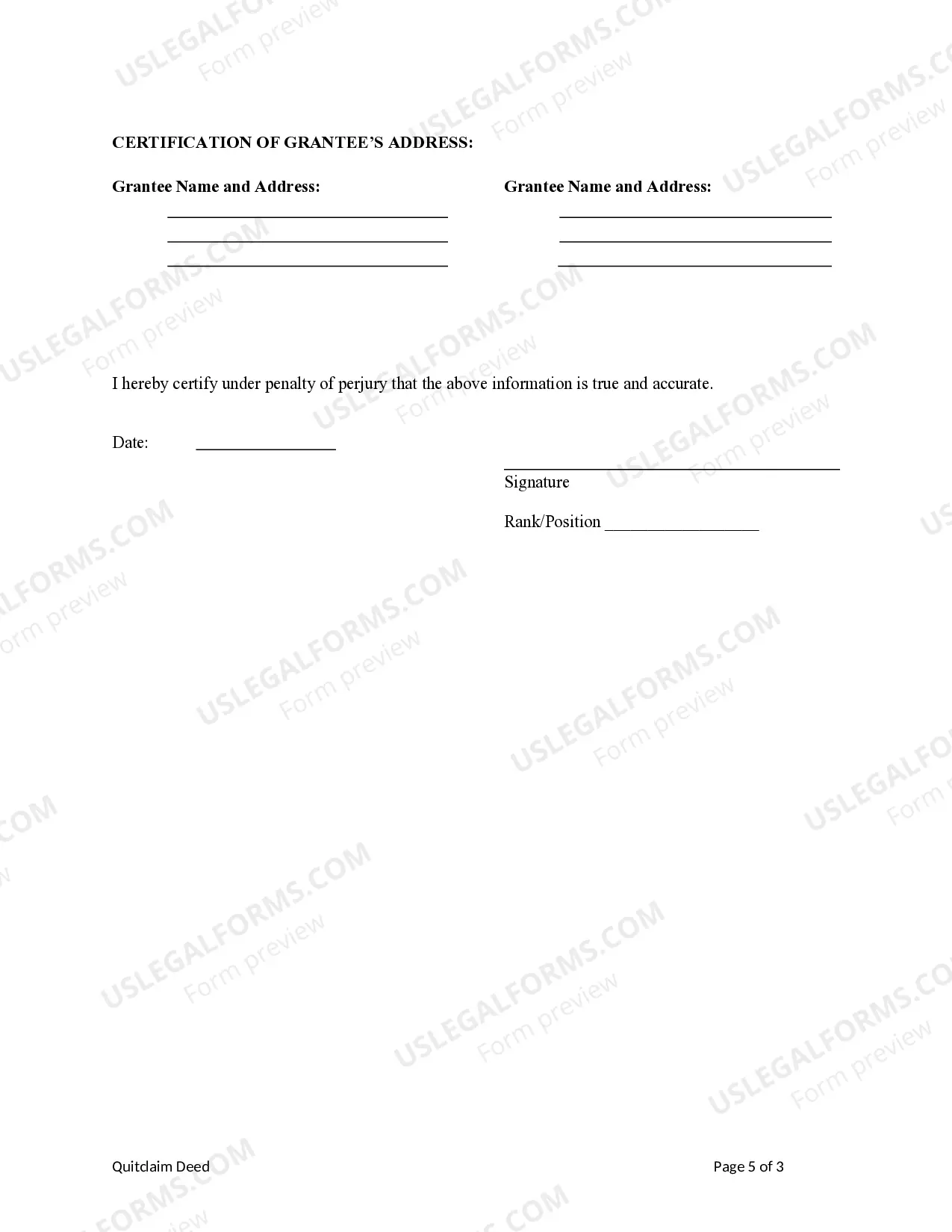 Preview Quitclaim Deed from LLC to LLC or Corporation