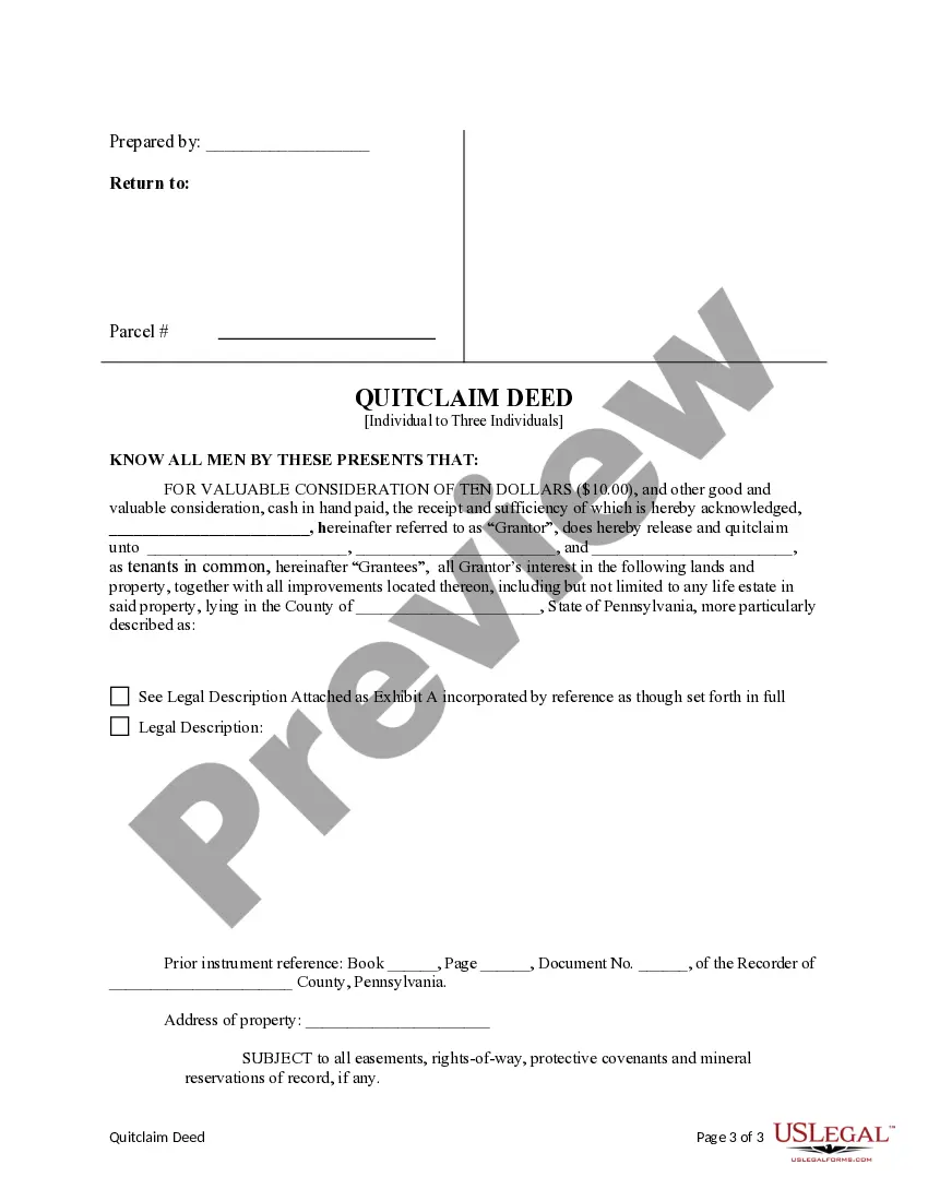 Get Quitclaim Deed from Individual Grantor to Three Individual Grantees with Release of Life Estate Preview Quitclaim Deed from Individual Grantor to Three Individual Grantees with Release of Life Estate