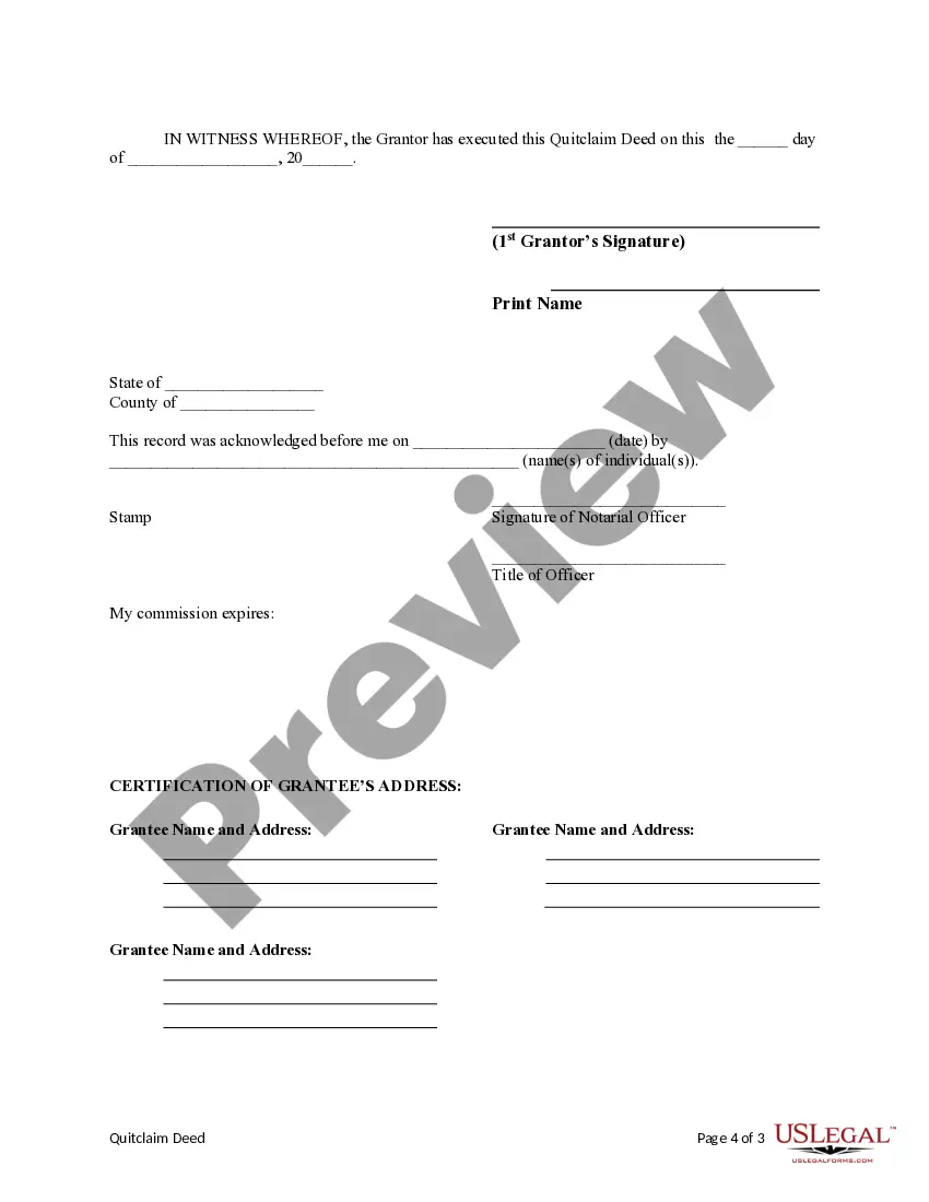 Get Quitclaim Deed from Individual Grantor to Three Individual Grantees with Release of Life Estate Preview Quitclaim Deed from Individual Grantor to Three Individual Grantees with Release of Life Estate