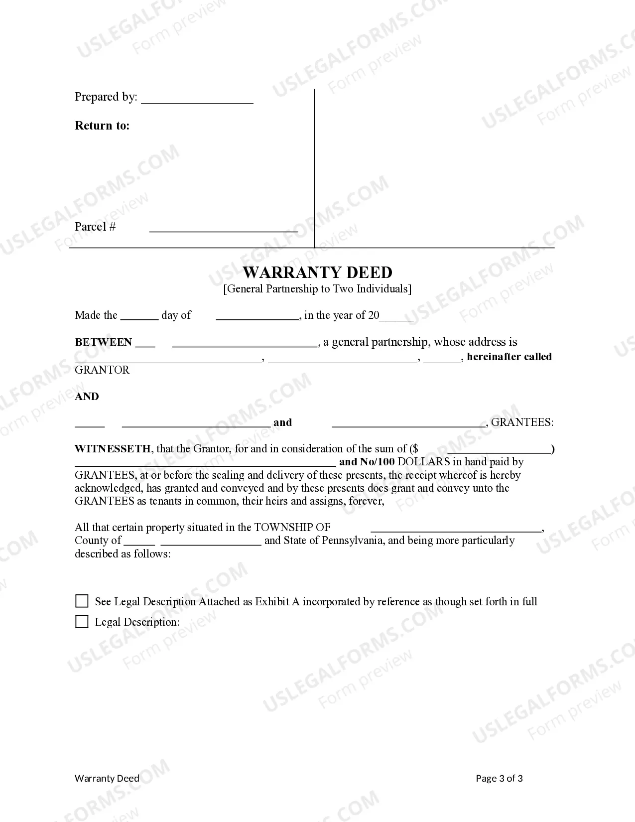 Preview Warranty Deed - Partnership to Two Individuals