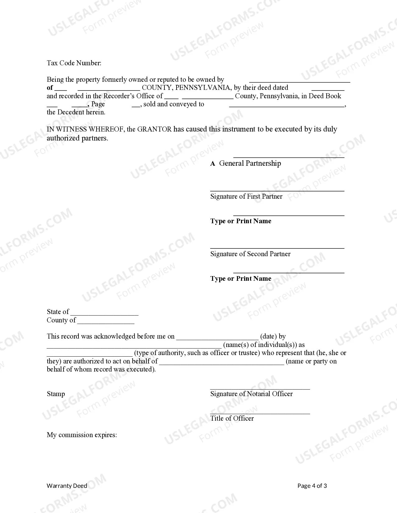 Preview Warranty Deed - Partnership to Two Individuals