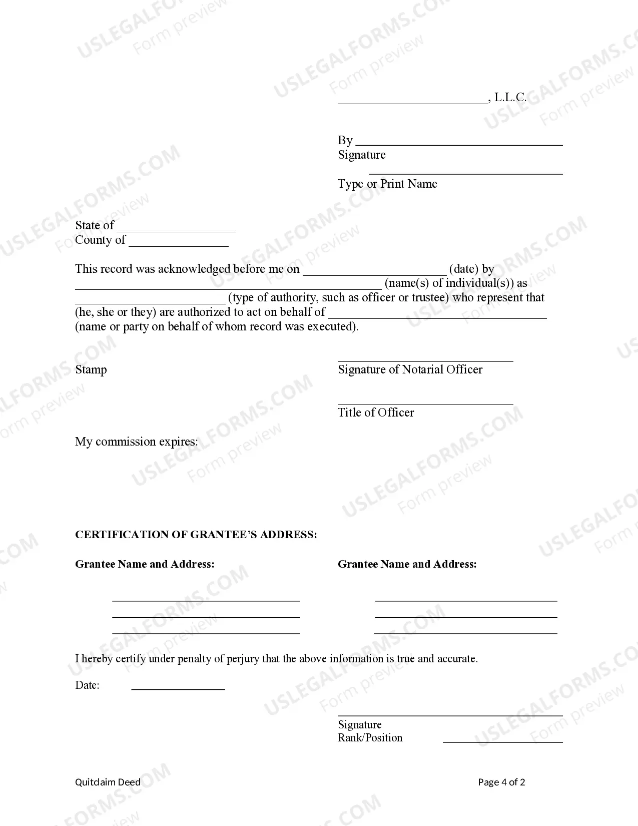 Preview Quitclaim Deed - Limited Liability Company to an Individual