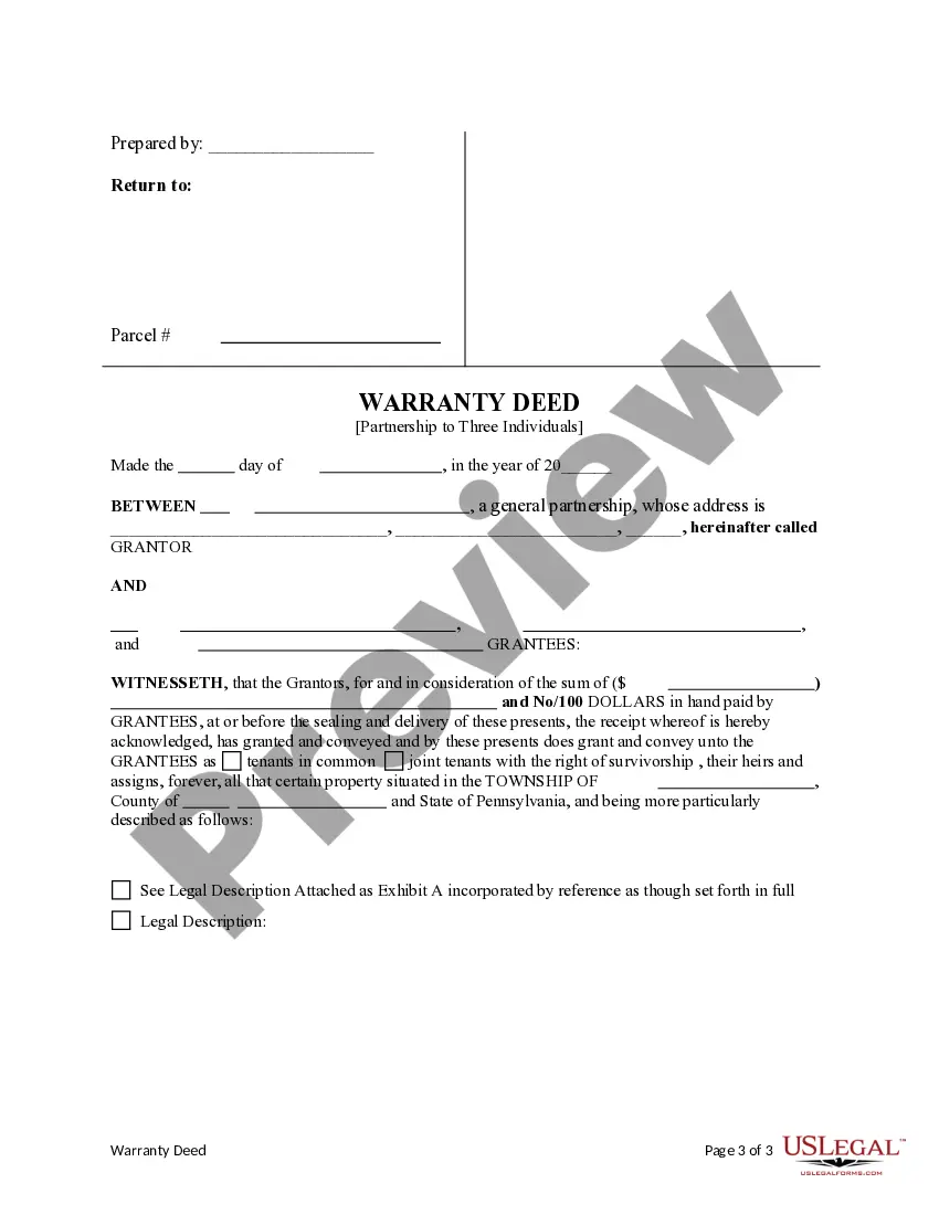 Preview Warranty Deed - Partnership to Three Individuals