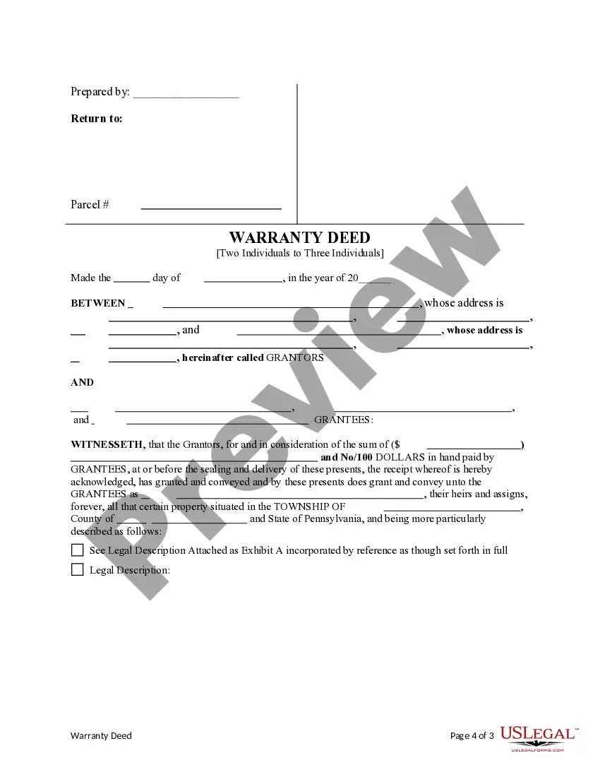 Preview Warranty Deed - Two Individuals to Three Individuals