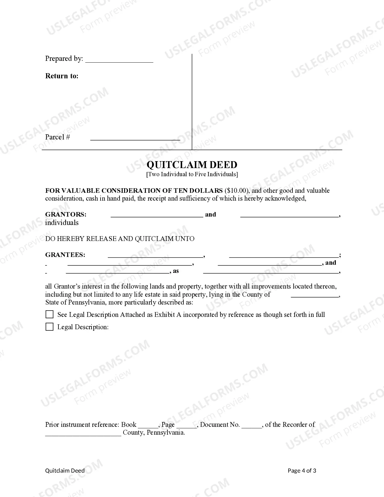 Preview Quitclaim Deed from Two Individuals / Husband and Wife to Five Individuals