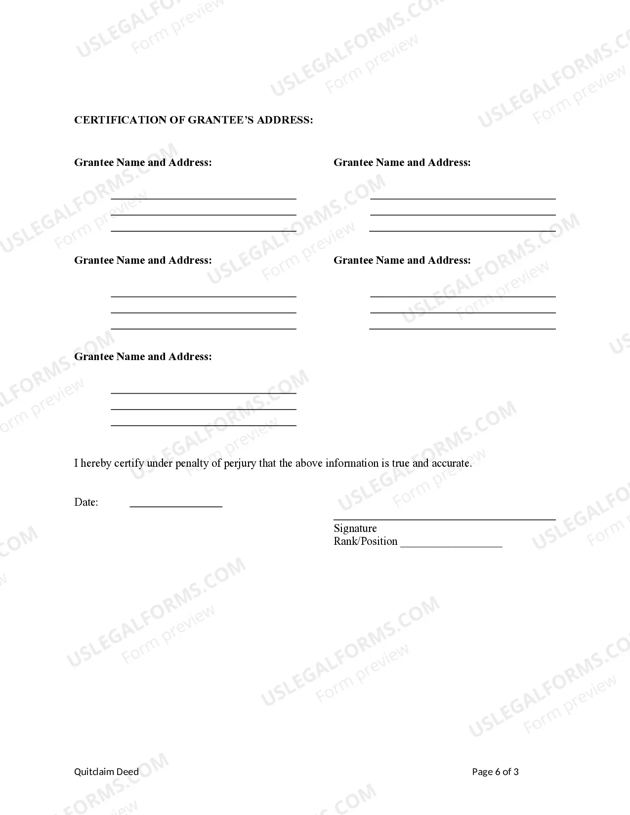 Preview Quitclaim Deed from Two Individuals / Husband and Wife to Five Individuals