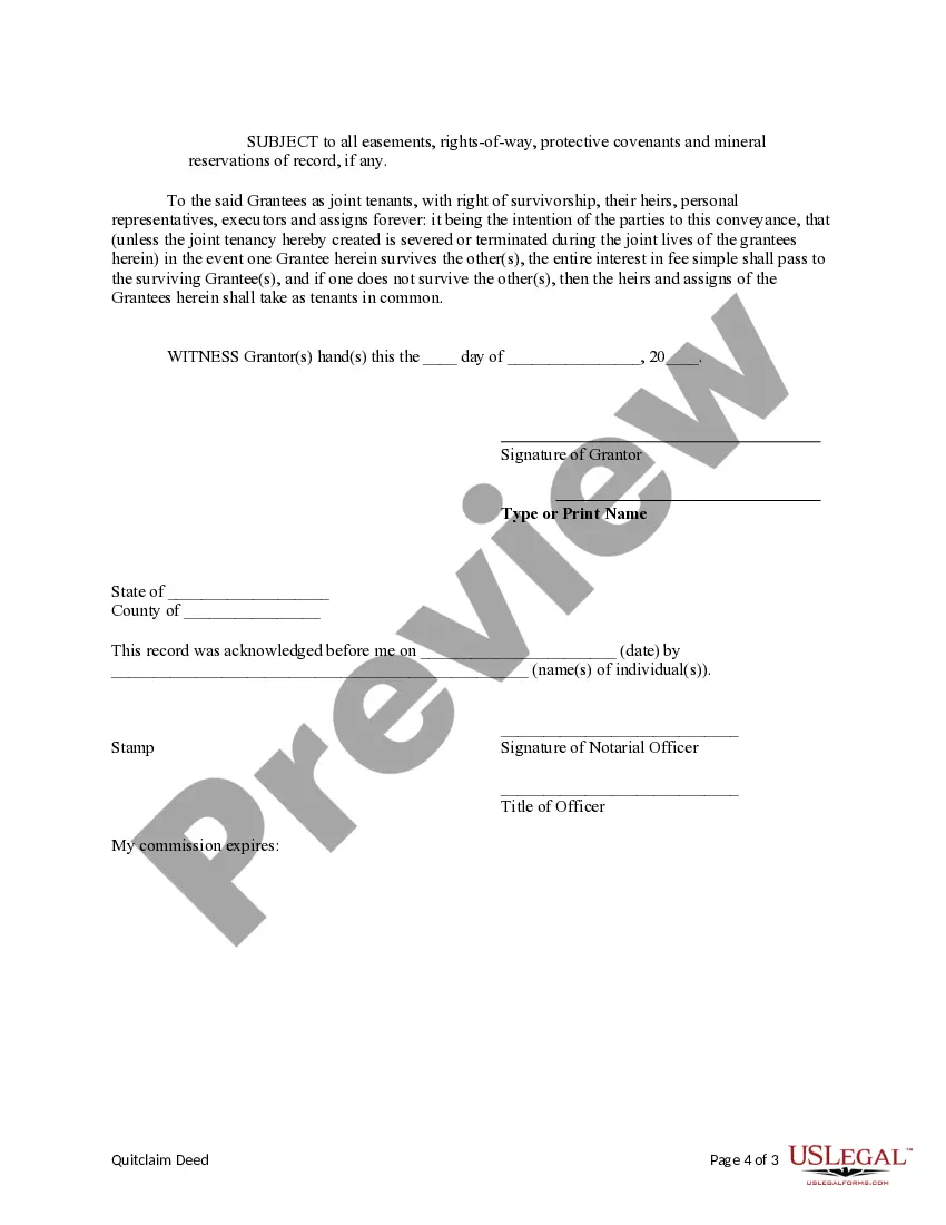 Preview Quitclaim Deed from Individual to Two Individuals in Joint Tenancy