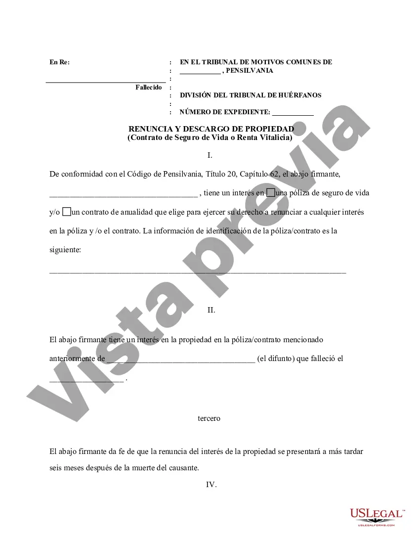 Preview Renuncia y Renuncia de Bienes del Seguro de Vida o Contrato de Renta Vitalicia
