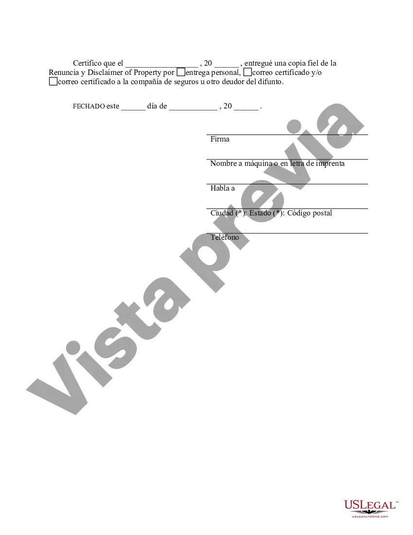 Preview Renuncia y Renuncia de Bienes del Seguro de Vida o Contrato de Renta Vitalicia