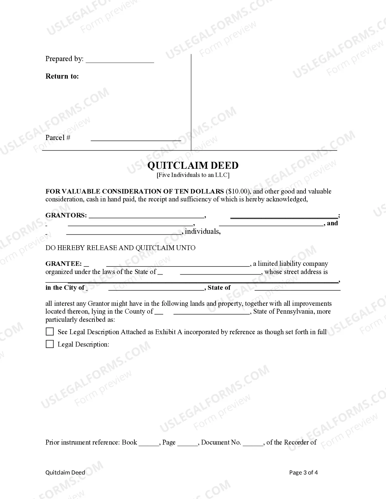 Preview Quitclaim Deed from Five Individuals to a Limited Liability Company