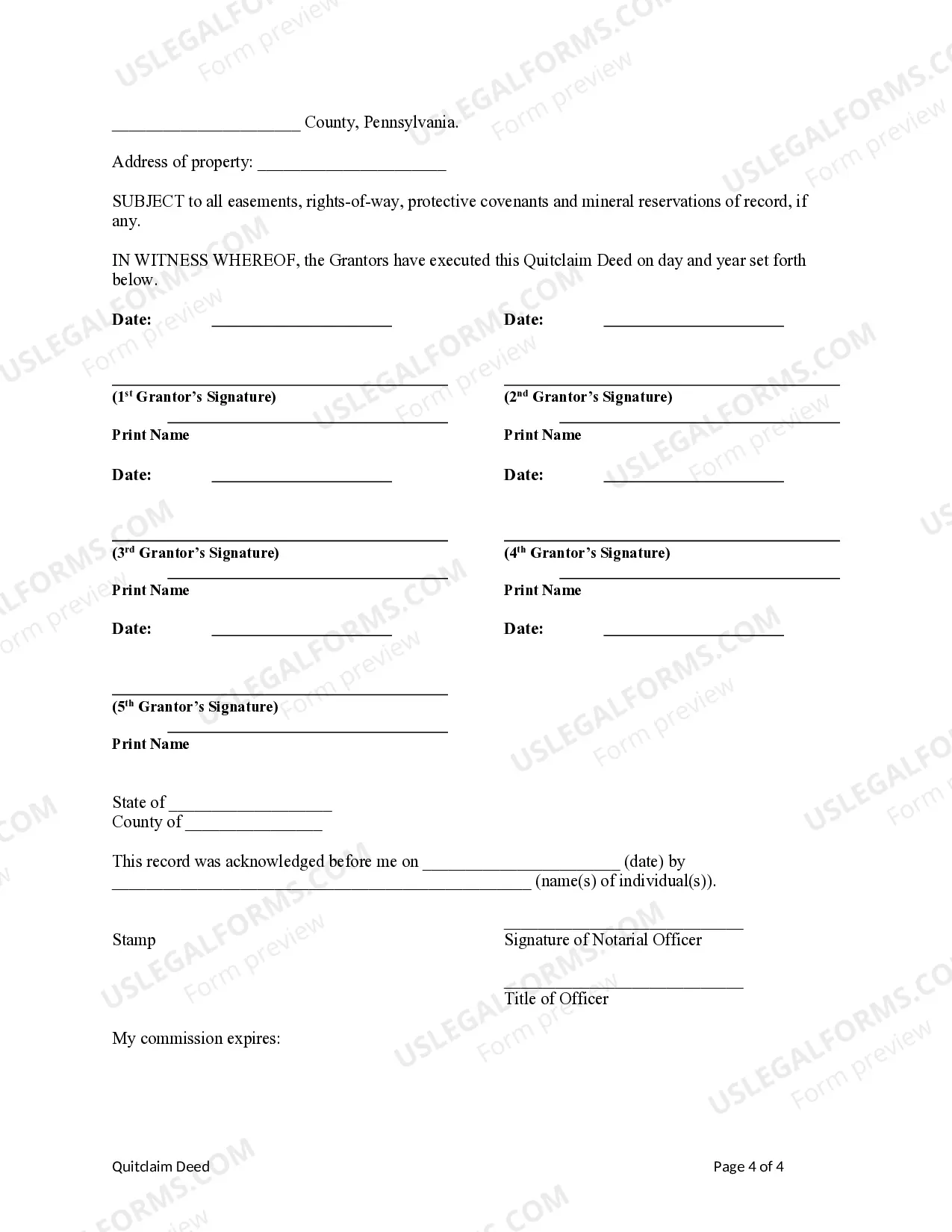 Preview Quitclaim Deed from Five Individuals to a Limited Liability Company