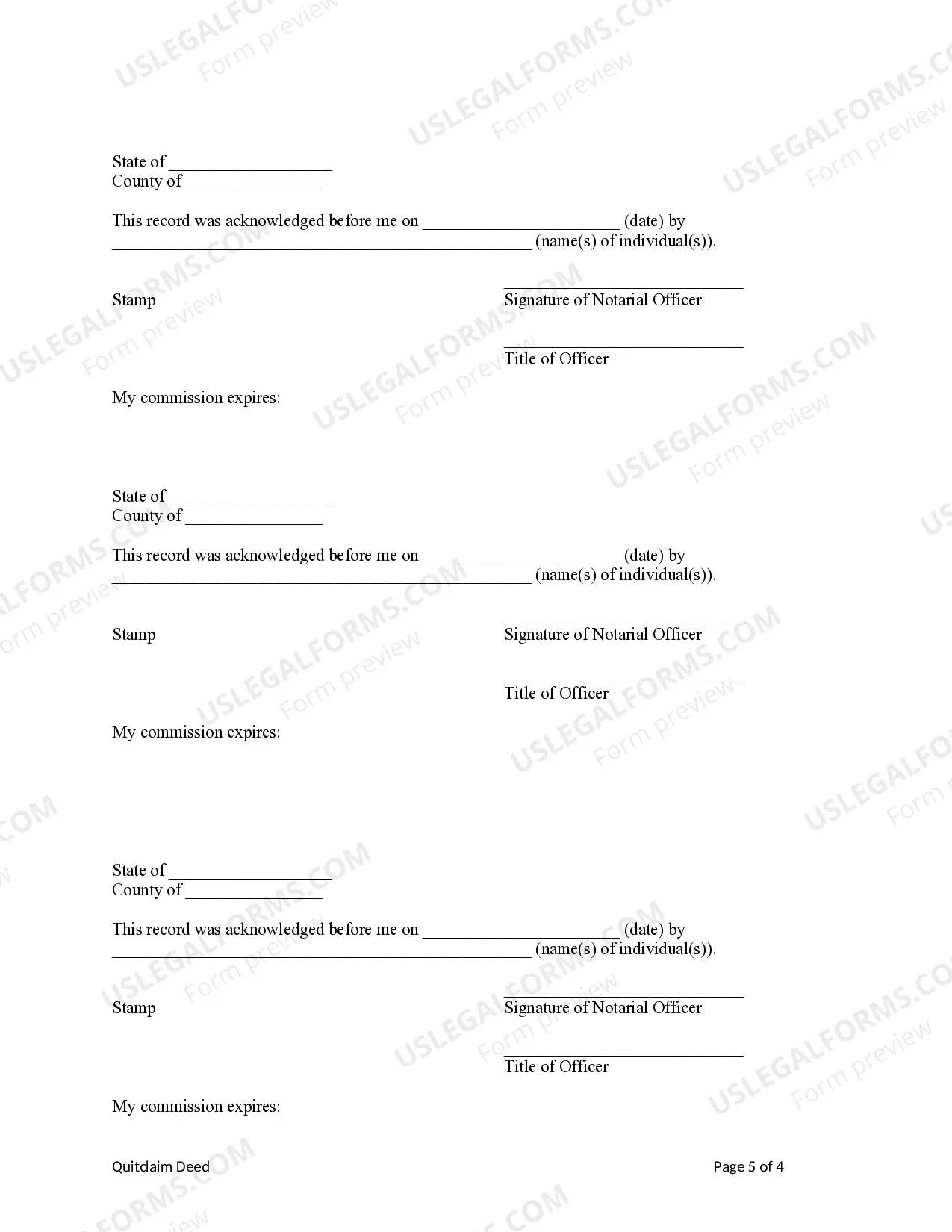 Preview Quitclaim Deed from Five Individuals to a Limited Liability Company