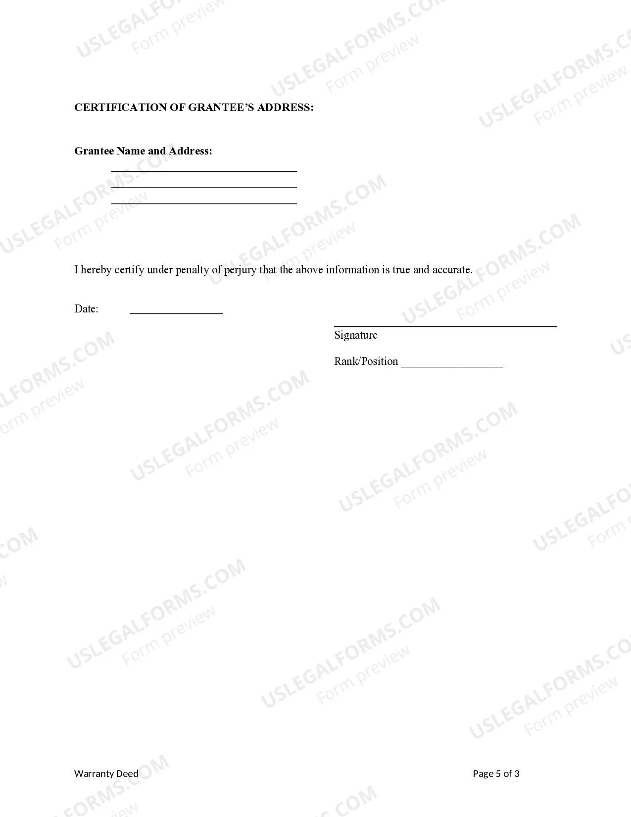 Preview Warranty Deed from Individual to Individual with Life Estate to Third Party