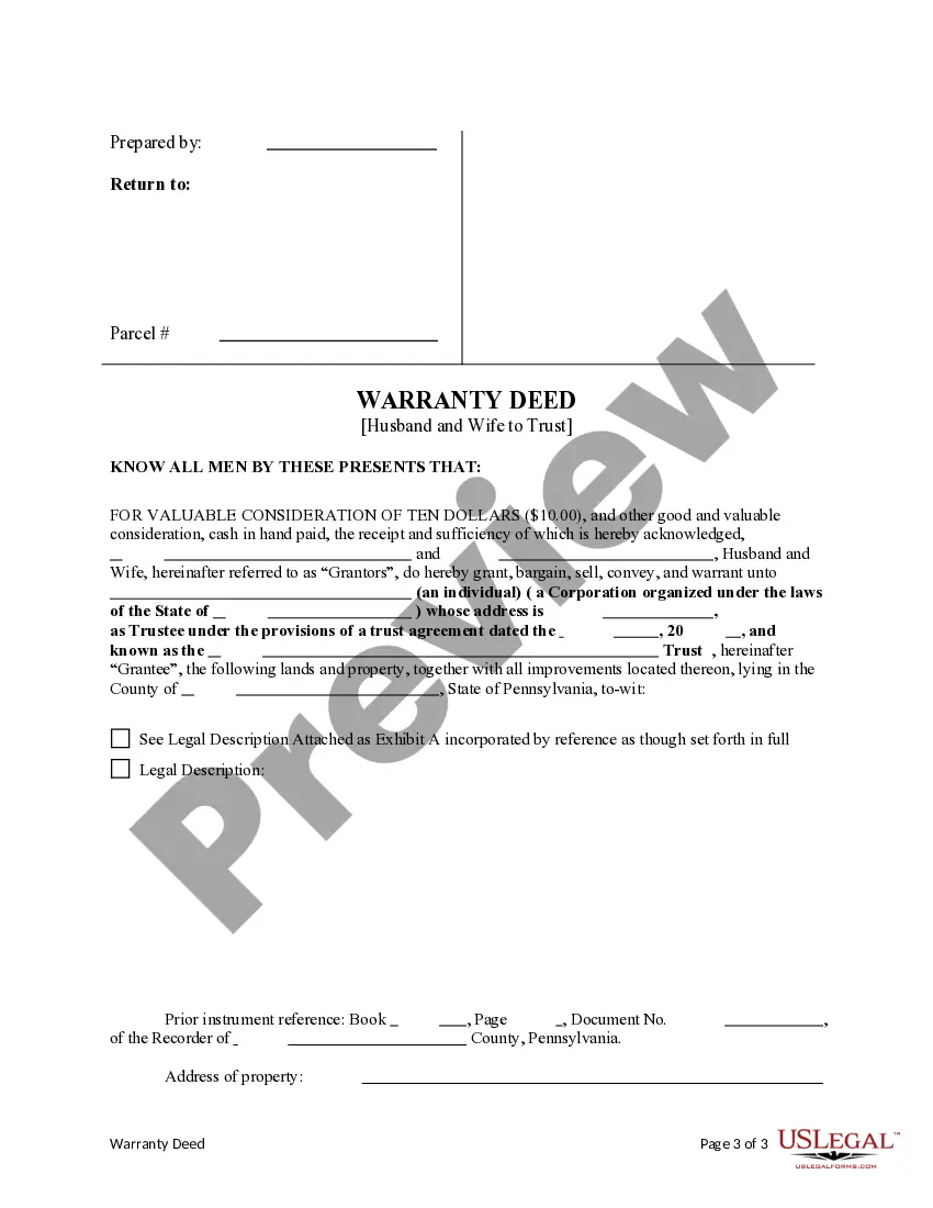 Preview Husband and Wife to a Trust