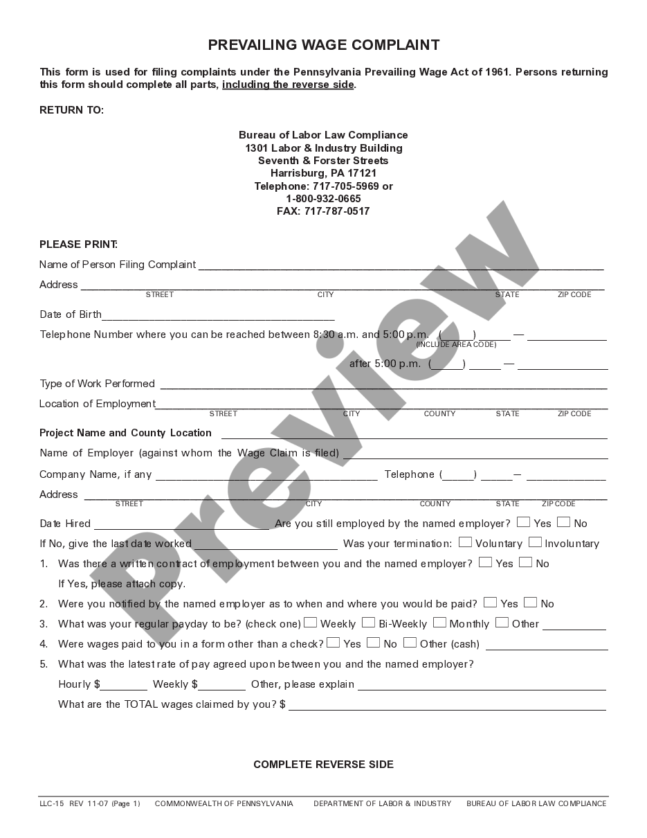 page 0 Pennsylvania Prevailing Wage Certificate preview