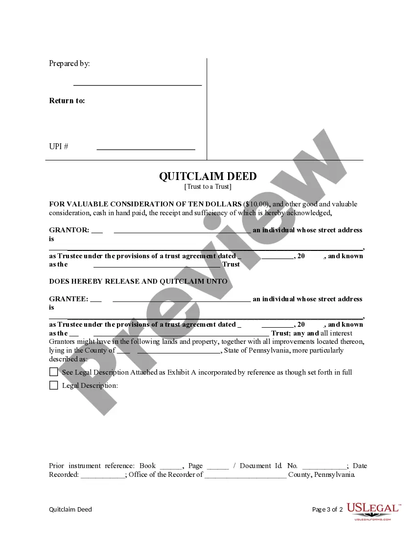 Get Quitclaim Deed from a Trust to a Trust Preview Quitclaim Deed from a Trust to a Trust