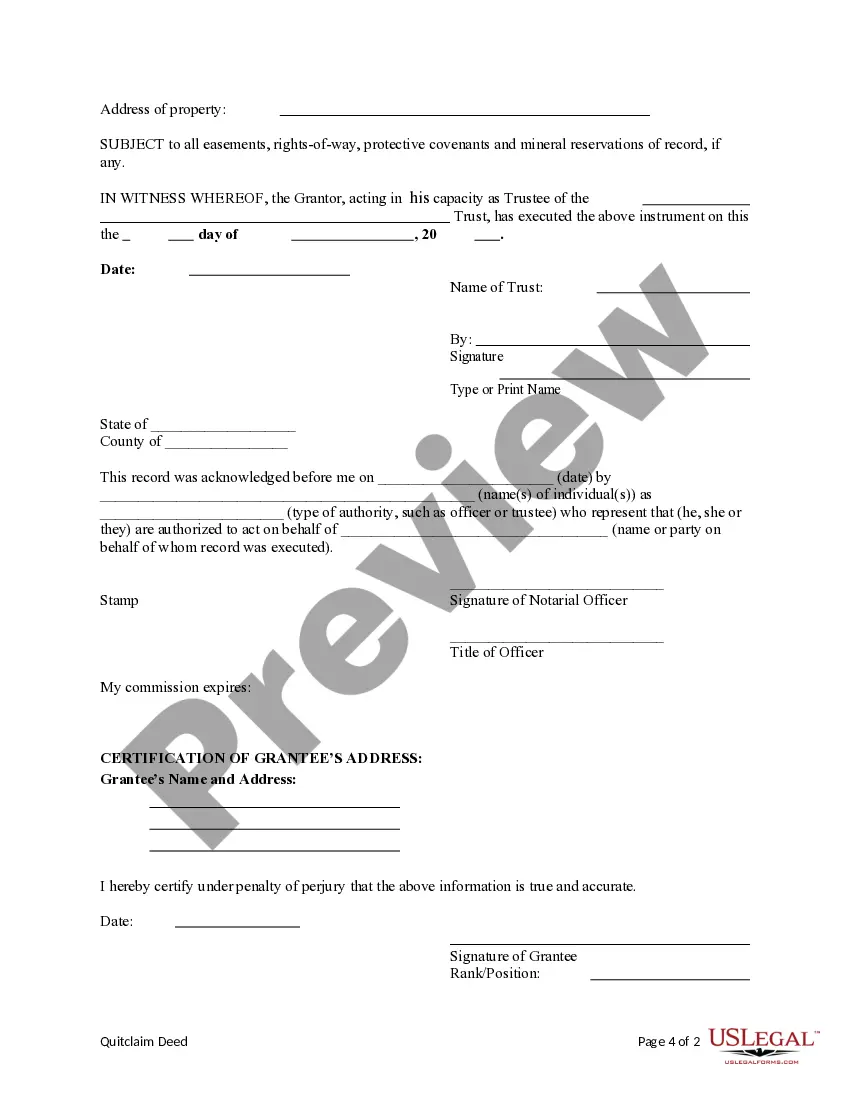 Get Quitclaim Deed from a Trust to a Trust Preview Quitclaim Deed from a Trust to a Trust