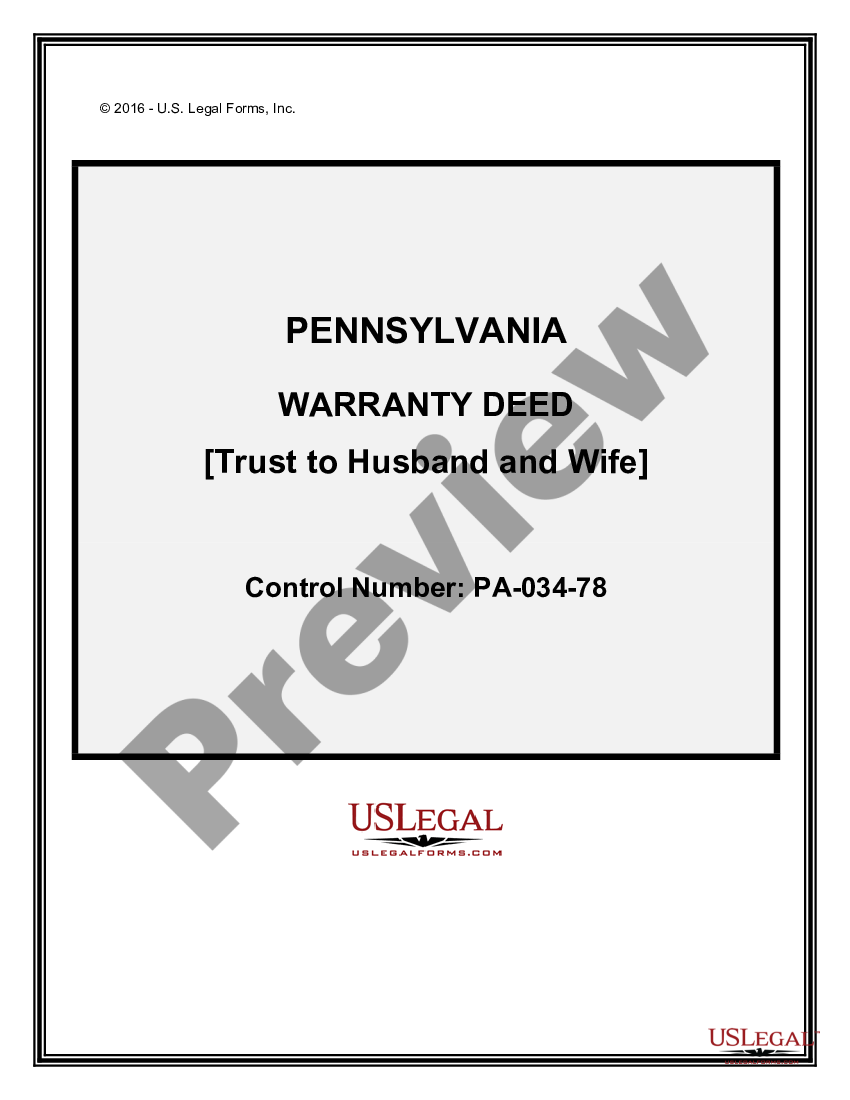 Pittsburgh Pennsylvania Warranty Deed Trust to Husband and Wife US