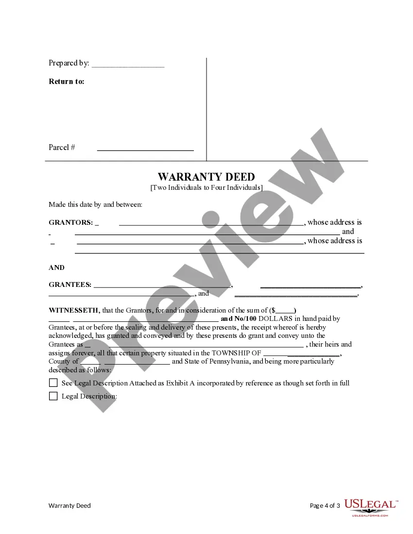 Preview Warranty Deed from Two Individuals to Four Individuals