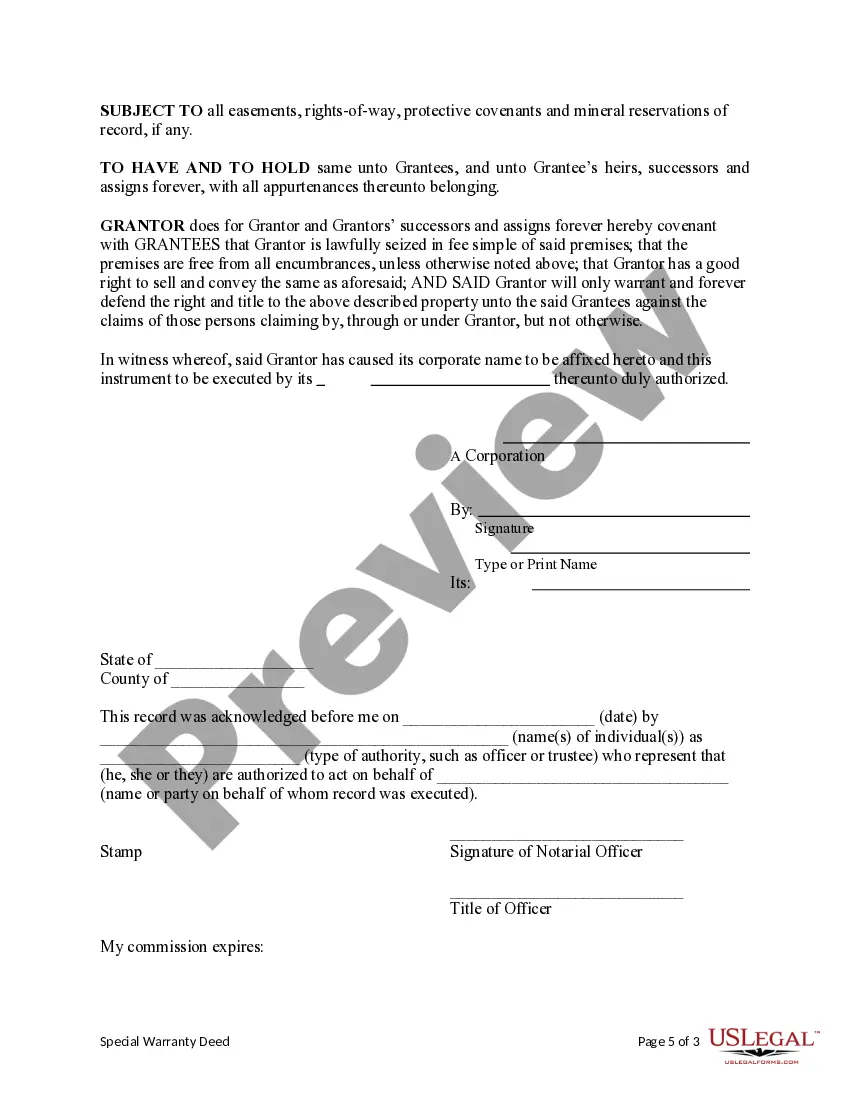 Get Special Warranty Deed from Corp. to Husband and Wife / Two Individuals Preview Special Warranty Deed from Corp. to Husband and Wife / Two Individuals