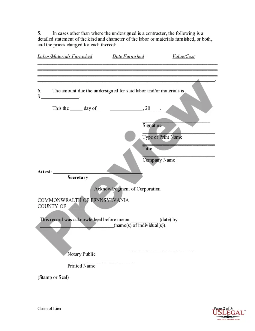 Preview Lien Claim by Corporation
