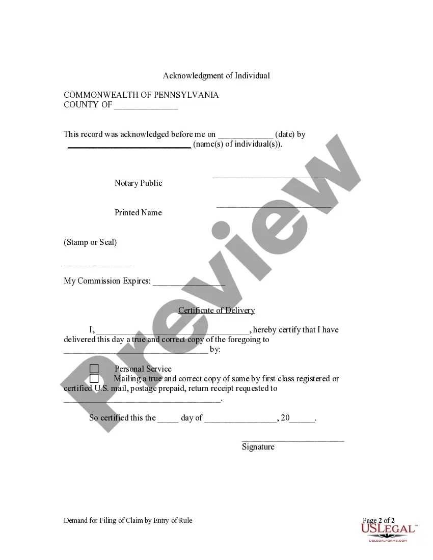 Preview Demand for Filing of Claim by Entry of Rule - Individual