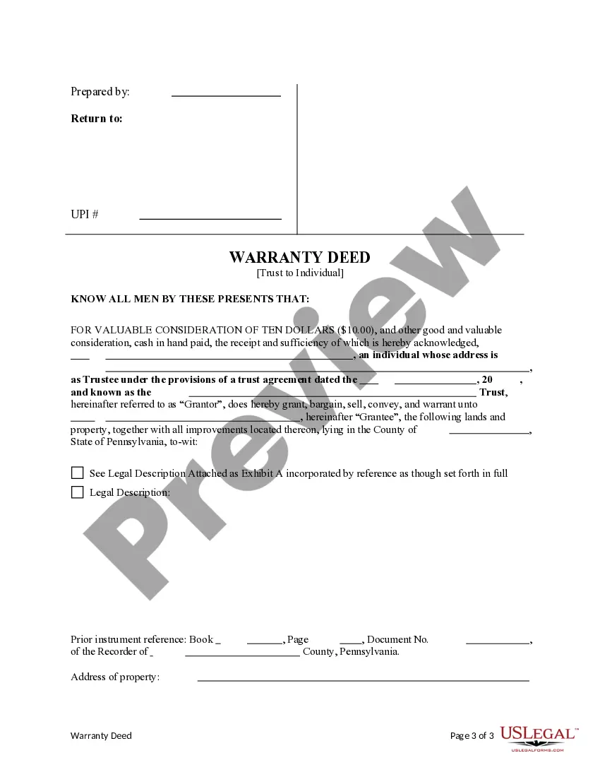 Preview Warranty Deed from Trust to an Individual