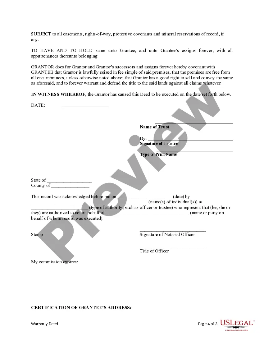 Preview Warranty Deed from Trust to an Individual