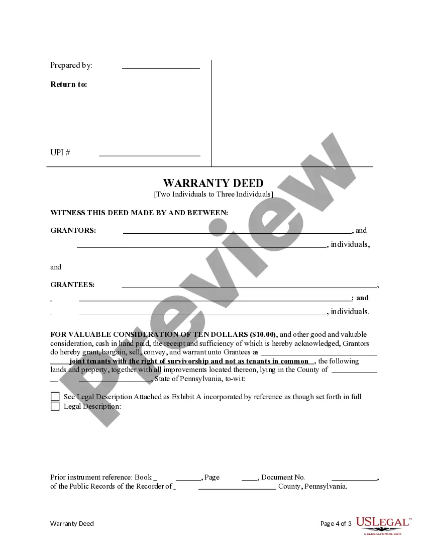 Preview Warranty Deed from Two Individuals to Three Individuals