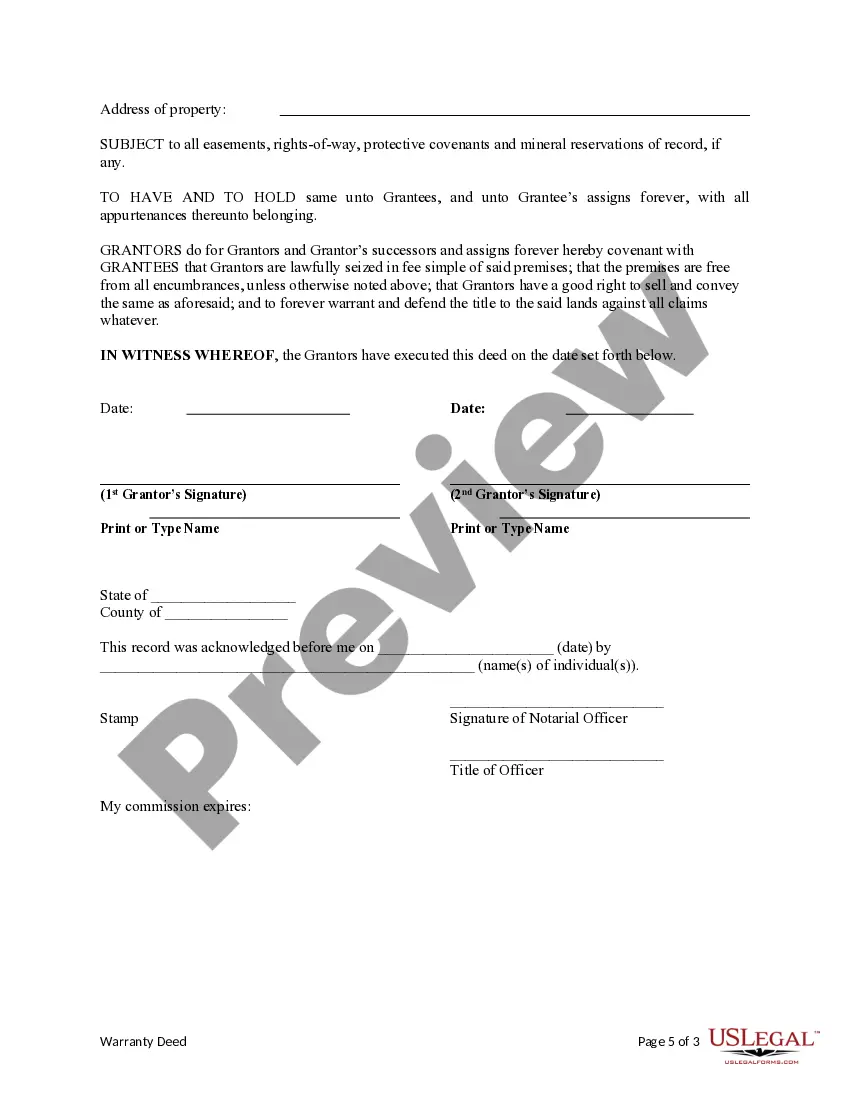 Preview Warranty Deed from Two Individuals to Three Individuals