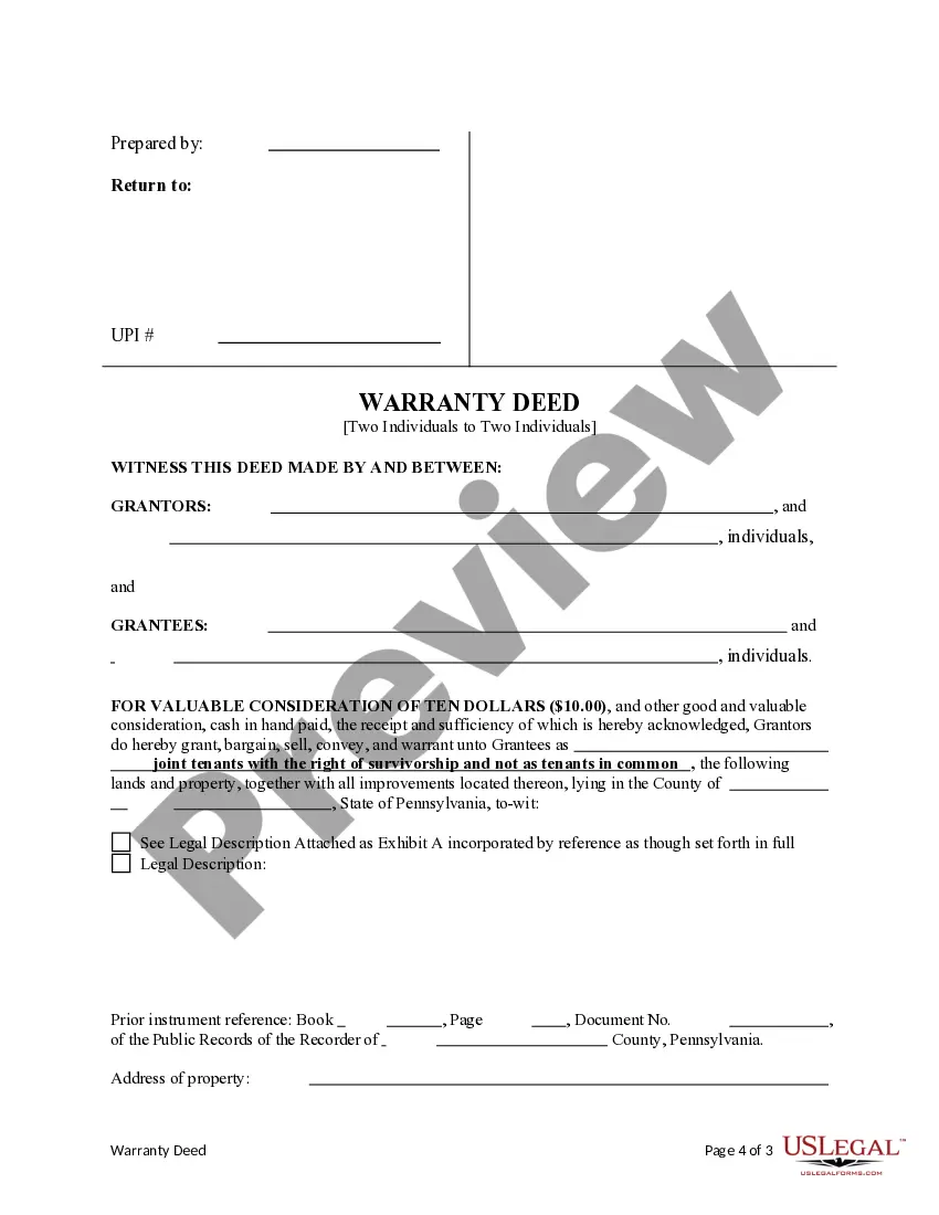Preview Warranty Deed from Two Individuals to Two Individuals.