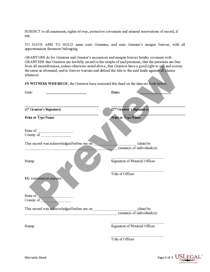 Preview Warranty Deed from Two Individuals to Two Individuals.
