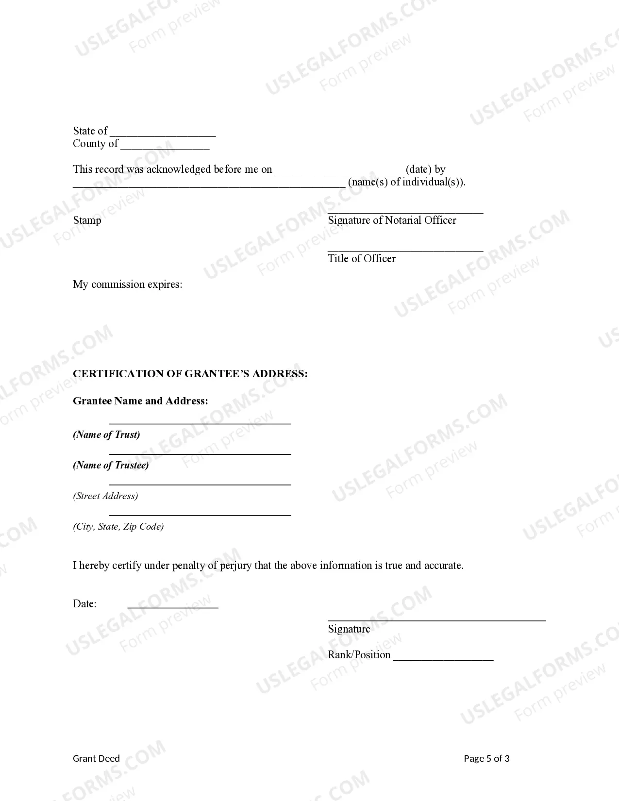 Preview Grant Deed from Husband and Wife, or two Individuals, to a Trust