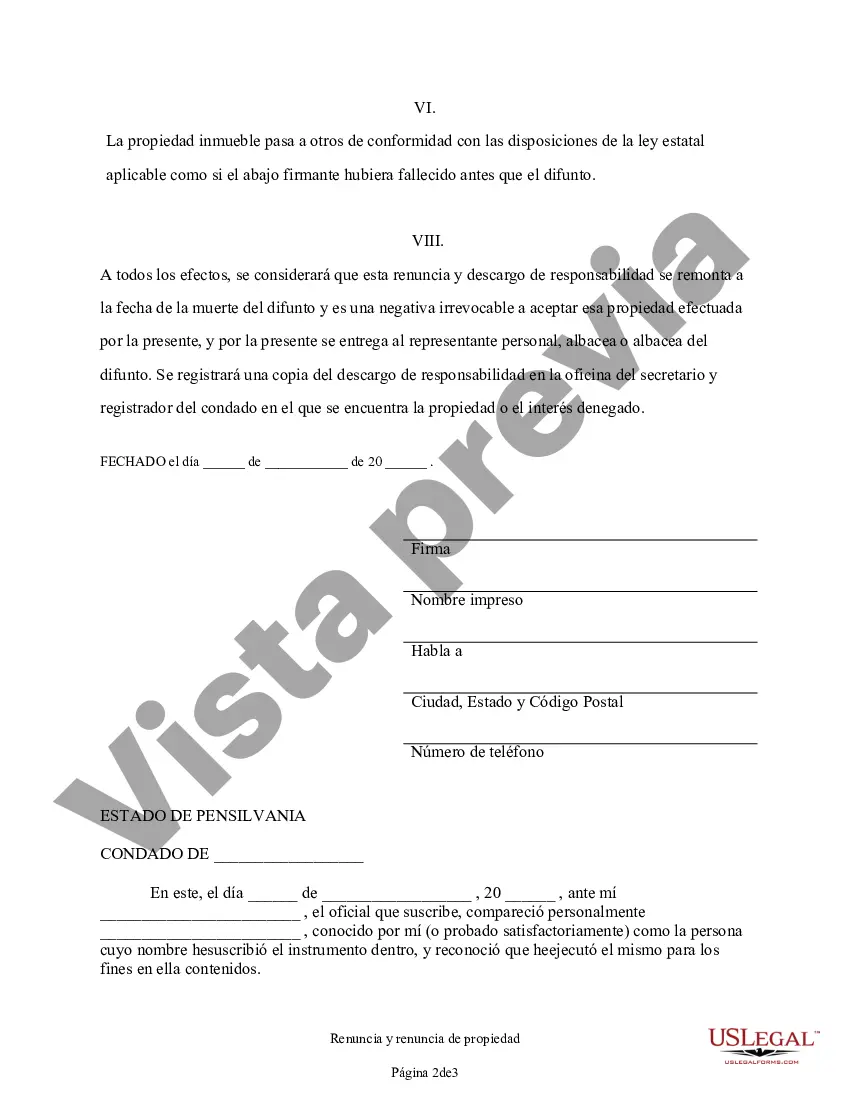 Preview Renuncia y descargo de responsabilidad de los intereses sobre bienes inmuebles