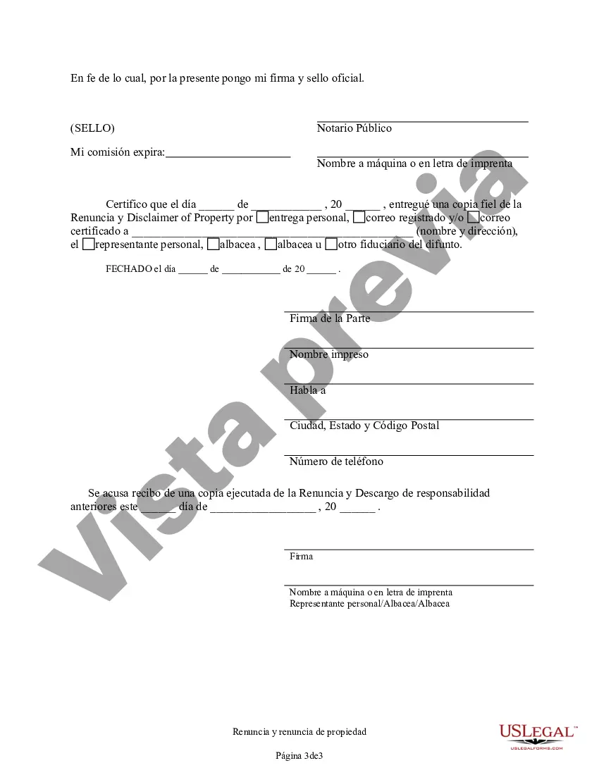 Preview Renuncia y descargo de responsabilidad de los intereses sobre bienes inmuebles