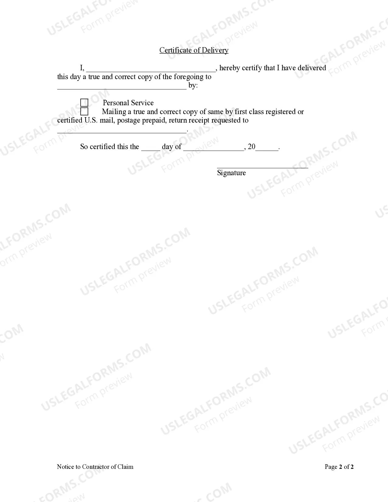 Preview Notice to Contractor by Corporation