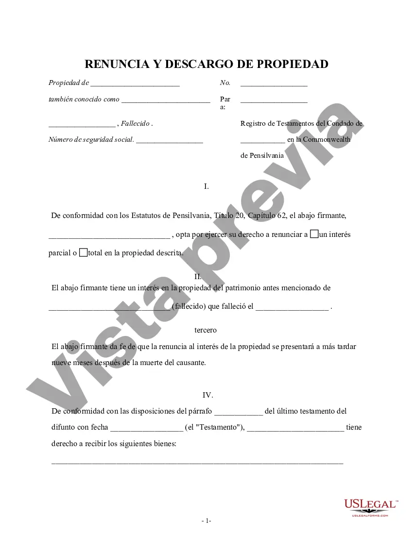 Preview Renuncia y renuncia de propiedad del testamento por testamento