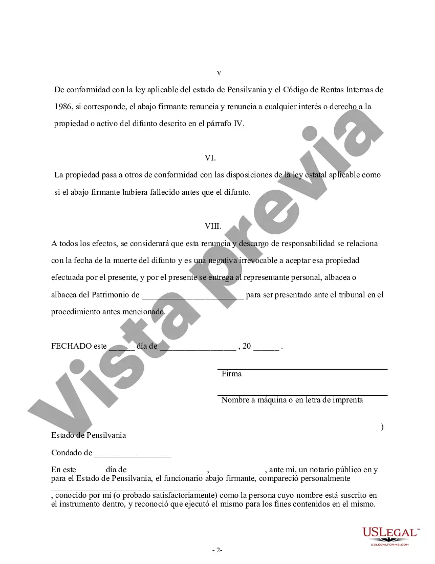 Preview Renuncia y renuncia de propiedad del testamento por testamento